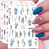 RTKHFZE 8 Sheets Flower Leaf Nail Art Stickers Spring Daisy Nail Decals Abstract French Line Nail Stickers for Nail Art 3D Self-Adhesive Butterfly Design Nail Decorations for Women Girls