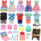 22 PCS Chelsea 6 inch Dolls School Set - Doll Clothes and Accessories Including 2 Clothes Sets 3 Fashion Dresses 1 Computer 1 Glasses and 15 pcs Study Accessories