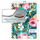 HARDCOVER Academic Year 2023-2024 Planner: (June 2023 Through July 2024) 5.5"x8" Daily Weekly Monthly Planner Yearly Agenda. Bookmark, Pocket Folder and Sticky Note Set (Teal Floral)