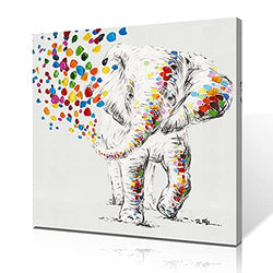 B BLINGBLING Happy Elephant Canvas Wall Art Cute Elephant Spraying Water Picture Print for Kids Room Bathroom Poster Framed Ready to Hang (14"x14"x1 Panel)
