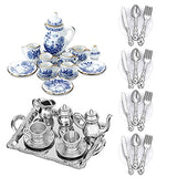 G0lden&Mang0 39Pcs Dollhouse Kitchen Set, 17 Mini Tea Cup Set, 6Pcs Alloy Dollhouse Tea Cup Set, 16Pcs Mini Doll Plates Knife Fork Spoon for Kids Gift