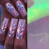 Flame Reflections Nail Stickers - 16PCS Holographic Fire Flame Nail Art Decals 3D Vinyls Nail Stencil for Nails Manicure Tape Adhesive Foils DIY Decoration