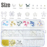 3D Acrylic Butterfly Charms and Flower Resin Nail Art Decorations Set, Pearl Rhinestone Golden Metal Nail Charms for DIY Nail Art