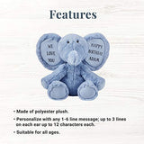 Let's Make Memories Personalized Stuffed Elephant - Birthday, New Baby, Get Well - Plush Stuffed Animal - Customize with Message - Blue