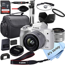 Canon EOS M50 Mark II (White) Mirrorless Digital Camera with 15-45mm Lens + 64GB Card, Tripod, Case, 18pc Bundle