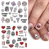 12 Sheets Halloween Nail Art Stickers Halloween Nail Water Decals Foil Transfer Gothic Skull Pumpkin Witch Clown Ghost Face Spooky Nail Sticker for Women Girls Halloween Nail Designs Accessories