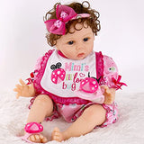 Aori Reborn Baby Dolls 22 inch Real Looking Curly Hair Lifelke Newborn Girl Dolls in Soft Body with Pink Suit Little Ladybug Gift Set