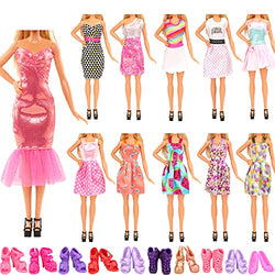 Miunana 22 Pack Handmade Doll Clothes and Accessories 12 pcs Fashion Dresses and 10 Girl Doll Shoes for 11.5 inch Dolls