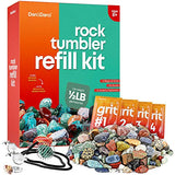 Dan&Darci Mega Rock Tumbler Refill Kit - 9 Varieties of Gems - 0.5 lb, 4 Grit Levels, Jewelry Fasteners, Compatible with All Tumblers Rock Tumbling Supplies