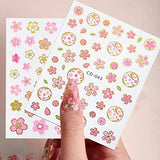 Cherry Blossom Nail Art Stickers 3D Flower Nail Decals Pink Floral Peach Blossom Design Self Adhesive Spring Summer Nail Stickers for Women DIY Acrylic Nail Decoration Manicure Tip