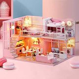 Spilay Dollhouse Miniature with Furniture,DIY Dollhouse Handmade Mini Modern Apartment Model Plus Dust Cover & Music Box ,1:24 Scale Doll House Toys Creative Gift for Children Friends (Dream Angels)