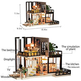 Eoncore DIY Miniature September Forest DIY Dollhouse Kit with Light Music Dust Proof Cover Wood Family Toy for Boys Girls Adults
