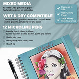 Vanli's Hardcover Mixed Media Sketch Book with Elastic Closure 9"X12", Bundled with 12 Pack Microline Pens Fine Point. Waterproof Archival Pens with Sketch Pad for Drawing