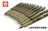 Sakura Pigma Micron pens 12 Fineliner Drawing Set (05 Assorted Color with Black Brush, 08, 01 & 05)