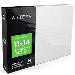 Arteza 11x14" White Blank Canvas Panel Boards, Bulk Pack of 14, Primed, 100% Cotton for Acrylic
