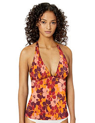 Amazon Essentials Women's Tankini Swimsuit Top, Orange Floral, XS