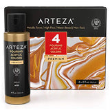 Arteza Acrylic Pouring Paint Set, 4 oz Bottles, Set of 4 Metallic Colors, High-Flow Acrylic Paint, No Mixing Needed, Paint for Pouring on Canvas, Glass, Paper, Wood, Tile and Stones