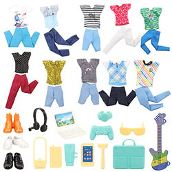 Miunana 20pcs Ken Doll Clothes and Accessories 5 Suits for 12 Inch Boy Doll Clothes and 9 Ken 11.5 Inch Doll Accessories with 3 Pairs Shoes and 1 Guitars Suit for 11.5 Inch Doll