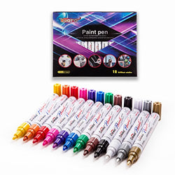 Permanent Paint Marker Pen - Medium Point - Aluminum Pen Body - Oil-based - Fine Tip Markers for Glass Painting , Ceramic , Rock , Metal , Wood , Fabric , Canvas , Set of 12 Colors