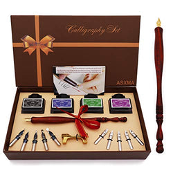 New model wooden calligraphy pen set, which Includes the pen nib as well as four different ink colors. Suitable for use by all ages, and experience from beginner to professional.