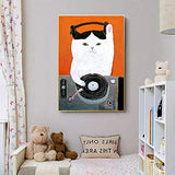 Cat Canvas Wall Art Cute Cartoon Cat Canvas Wall Art Cat Poster Funny DJ Cat Art Prints Lovely Kitten Wall Art Abstract Animal Music Print Painting Modern Home Music Room Studio Living Room UNFRAMED