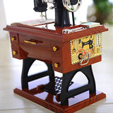 BESLUK Vintage Music Box Mini Sewing Machine Style Mechanical Birthday Gift Table Decor