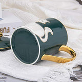 FEIYABDF 2 Tea Cup and Saucer Spoon Set, Cyan Porcelain Tea Set, Gold Trim and Gift Box, Suitable for afternoon tea and coffee. (C)