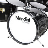 Mendini by Cecilio 16 inch 5-Piece Complete Kids / Junior Drum Set with Adjustable Throne, Cymbal, Pedal & Drumsticks, Metallic Black, MJDS-5-BK