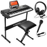 Hamzer 61-Key Electronic Keyboard Portable Digital Music Piano with H Stand, Stool, Headphones Microphone, Sticker Set
