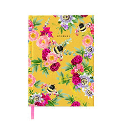 Wildlife Luxury Fabric Journal - Luxury Notebook - Bee Stationery - A5 Hardback Journal for Her with Lined Pages by Lola Design (Mixed Bee Pattern)
