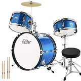 Eastar Kids Drum Set 16 inch 3-Piece, Junior Drum Set Kit with Throne, Cymbal, Pedal & Drumsticks,Metallic Blue (EDS-280Bu)