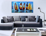 Tyed Art- 100% Hand-Painted 3D Canvas Abstract Oil Painting Sailing Landscape Art Contemporary Large Canvas Wall Art Sailing Painting Home Living Room Decoration Wall can be Directly Hung 24x48inch