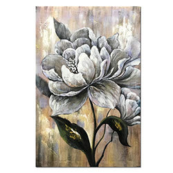 Desihum Hand Painted Canvas Wall Art Modern White Flower Oil Painting Contemporary Artwork Floral Decor Stretched and Framed for Living Room 24x36Inch