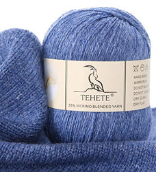 TEHETE Merino Wool Yarn for Knitting 3-Ply Soft Crochet Yarn (Star Blue)