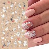 Flower Nail Art Stickers Acrylic 5D Spring Pink Cherry Blossoms White Flower Nail Decals Self-Adhesive Nail Decorations Accessories DIY Acrylic Nails for Women Girls (3 Sheets)