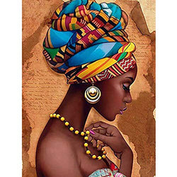 Yomiie 5D Diamond Painting African American Full Drill by Number Kits, African Woman Paint with Diamonds Art Beautiful Girl Rhinestone Embroidery Cross Stitch Craft for Home Decoration (12x16 inch)