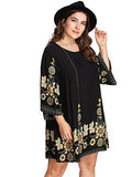 Romwe Women's Plus Size Boho Bohemian Tribal Print Summer Beach Dress Black Boho 3X