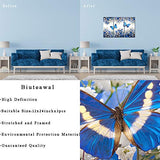 Biuteawal - 3 Panel Canvas Print Blue Butterfly Wall Art Flower Painting on Canvas Contemporary Artwork for Home Living Room Bedroom Wall Decor Ready to Hang