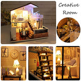 DIY Dollhouse Wooden Miniature Furniture Kit Handmade Pink Loft DIY Mini Real Modern House Room Assembly Building Kit Festival Birthday Gifts for Adults Girls with LED Light Dust Cover Music Movement