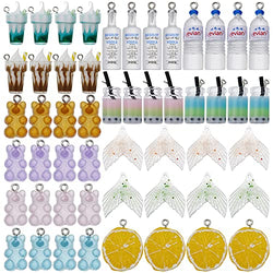52 Pieces Colorful Resin Gummy Bear Ice Cream Boba Tea Mermaid Tail Mini Bottle Charms Jewelry Pendant for DIY Earrings Necklace Bracelet Keychain or Dollhouse Decoration, 13 Styles (Style-1)