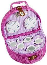 Delton Products Dollies Tea Set in Basket, Purple/Violet