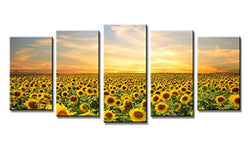 Wieco Art 5 Piece Floral Giclee Canvas Prints Wall Art Paintings Ready to Hang for Bathroom Home Office Decor Sunflowers Large Modern Gallery Wrapped Pretty Landscape Flowers Pictures Artwork L