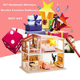 Dollhouse Miniature with Furniture,DIY 3D Wooden Doll House Kit Nordic Duplex Style Plus with Dust Cover and LED Lights,1:24 Scale Creative Room Idea Best Gift for Children Friend Lover