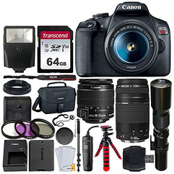 Canon EOS Rebel T7 Digital SLR Camera + EF-S 18-55mm is II Lens + EF 75-300mm Lens + 500mm Telephoto Lens + Canon Bag + Filter Kit + 64GB Memory Card + Flash + Remote + Tripod - Professional Bundle