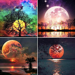 4 Pack 5D Full Drill Diamond Painting Kit, UNIME DIY Diamond Rhinestone Painting Kits for Adults and Beginner Embroidery Arts Craft Home Decor, 12 X 12 Inch (Moon)