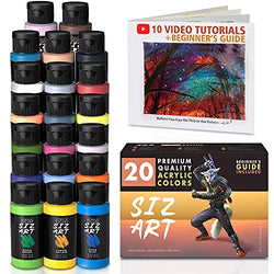 Acrylic Paint Set 20 Colors Acrylic Paints for Canvas Painting Pack - Acrylic Craft Paint Sets for Acrylic Painting - Art Paints for Wood, Ceramic, Glass, Rocks Acrylic Paint Set for Adults by Sizart