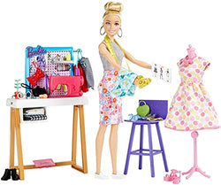 Barbie Fashion Designer Doll (12-in), & Studio, 25+ Design & Fashion Accessories, Design Desk, Chair, Sewing Machine, Fabric Swatches, Mannequin & More, Ages 3 Years Old & Up