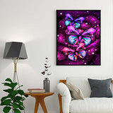 MXJSUA Diamond Painting Kits for Adults, Round Full Drill Diamond Art Kits DIY Diamond Painting by Number Kits Purple Flowers and Butterflies Diamond Gem Beads Art Kits for Home Wall Decor 12x16 Inch