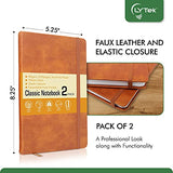 LYTek Classic Notebook Journals, 2 Pack 5.25"x8.25" Lined Hardcover Notebooks with Faux Leather Hardover,Elastic Band and Inner Pocket.120g Thick Paper,Ghosting and Bleeding Resistance(Orange Brown)