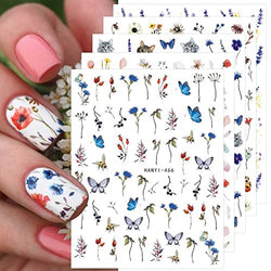 JMEOWIO 9 Sheets Spring Flower Nail Art Stickers Decals Self-Adhesive Pegatinas Uñas Colorful Summer Floral Nail Supplies Nail Art Design Decoration Accessories